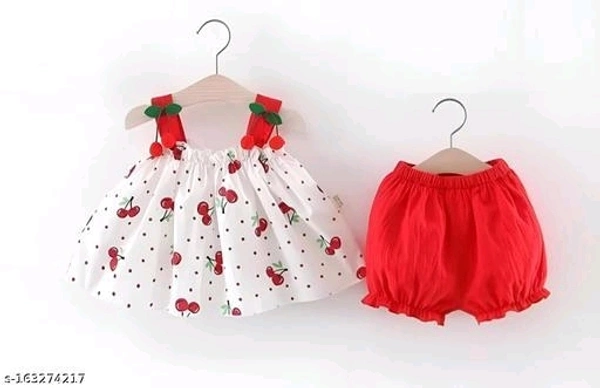 Baby Girl Red Color Cotton Little Pari Top & Bottom Frock Set - 9-12 Months