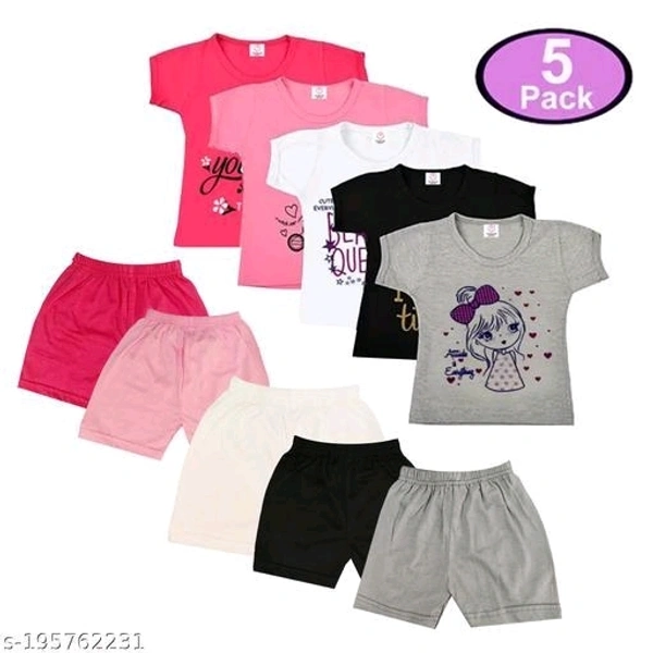 Girls Cotton T-shirt & Pant Set (Pack Of 5) - 5-6 Years
