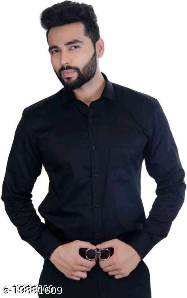Men's Slid Speard Collar Black Shirt - L
