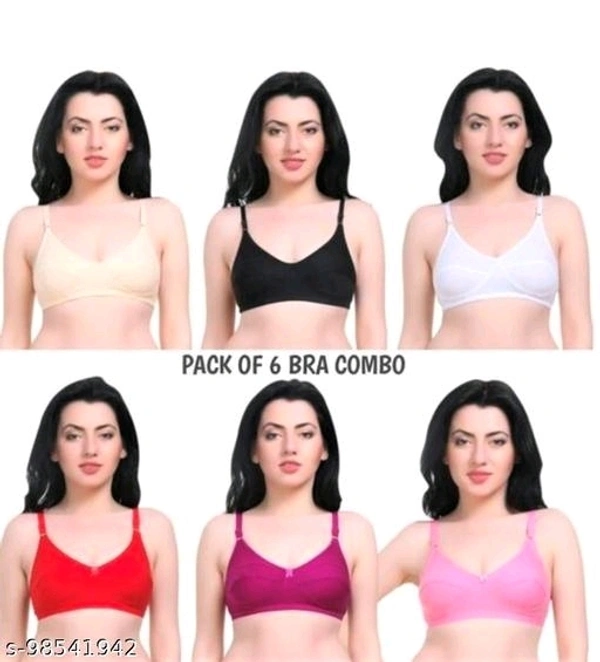 Stylish Women Fancy Bra Combo Of 6 (Random Color) - 34B