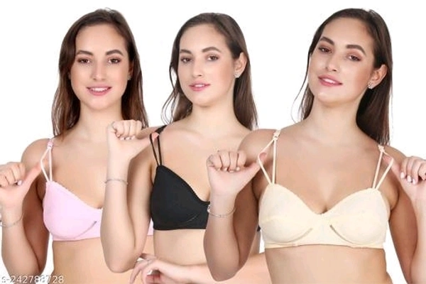 Infashion Double Strip Net Bra (Molticolor, Pack Of 3) - 30A