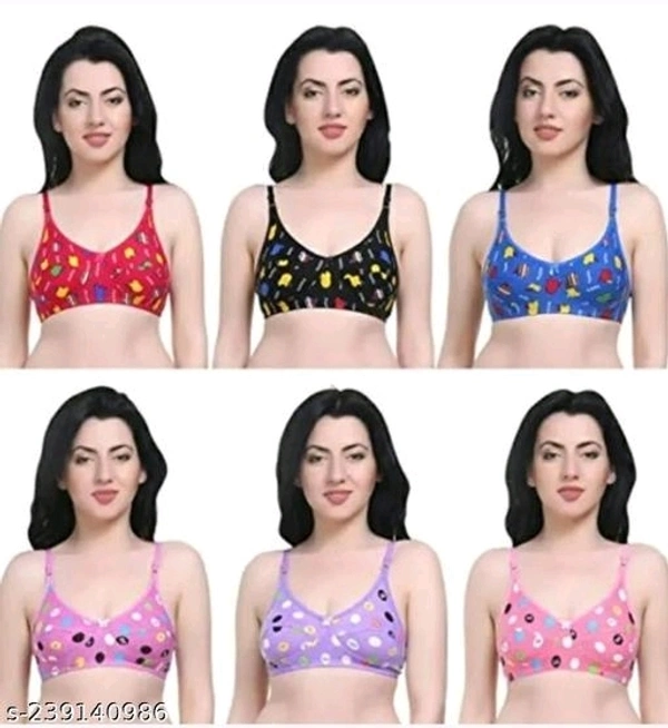 Women Printed Bra Combo Of 6 (Random Color) - 34B