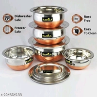 Stainless Steel Copper Base Serving Handi Set Of 5 Pcs(500ml, 800ml, 1000ml, 1200ml, 1500ml)