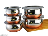 Stainless Steel Copper Base Serving Handi Set Of 5 Pcs(500ml, 800ml, 1000ml, 1200ml, 1500ml)