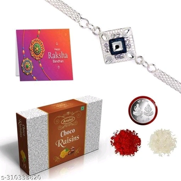 Silver Rakhi With Chocolate Set