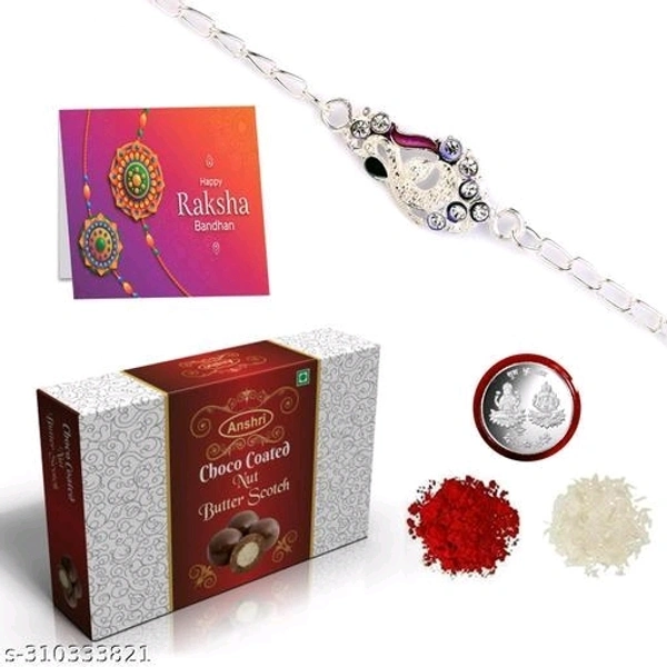 Silver Rakhi With Chocolate For Brother