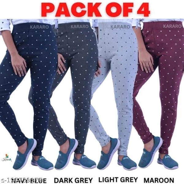 Women's Pack Of 4 Multicolor Printed Trackpants