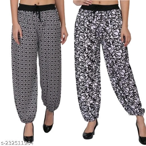 Black Printed Jogger's Trackpant For Women (Pack Of 2) - 32