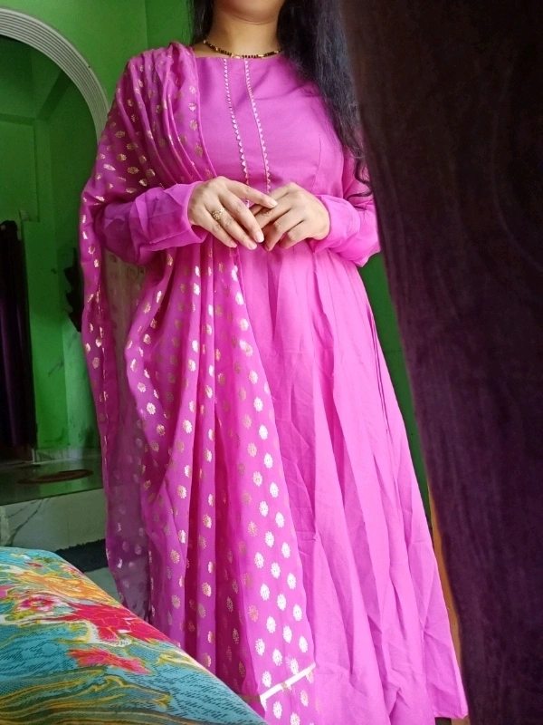 FAB GALAXY Pink French Rose Color Anarkali Kurti With Printed Dupatta Sets - S, Persian Pink