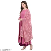 FAB GALAXY Pink French Rose Color Anarkali Kurti With Printed Dupatta Sets - 4XL, Persian Pink