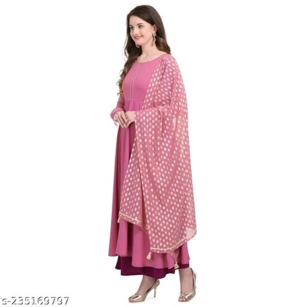 FAB GALAXY Pink French Rose Color Anarkali Kurti With Printed Dupatta Sets - 4XL, Persian Pink