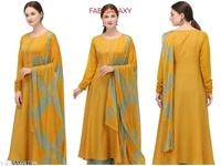 FAB GALAXY Pink French Rose Color Anarkali Kurti With Printed Dupatta Sets - XS, Gold