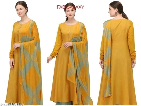 FAB GALAXY Pink French Rose Color Anarkali Kurti With Printed Dupatta Sets - XS, Gold