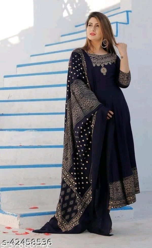 Women Printed Rayon Anarkali With Dupatta Set - XXL