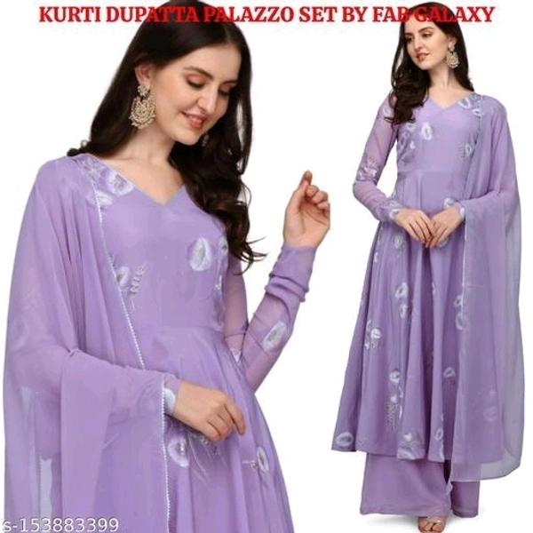 FAB GALAXY Anarkali Kurti With Printed Dupatta & Plazzo Set - L