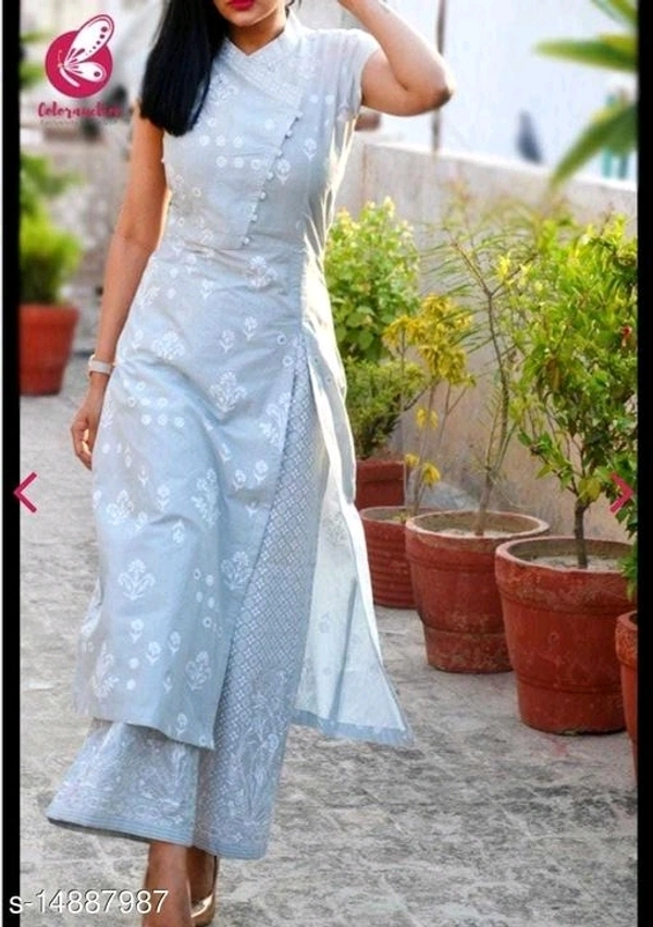 Women Royan A-line Printed Long Kurti With Plazzo Set - XXL