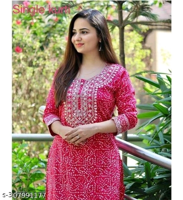 Latest Premium Rayon Printed Pink Kurti - XXL