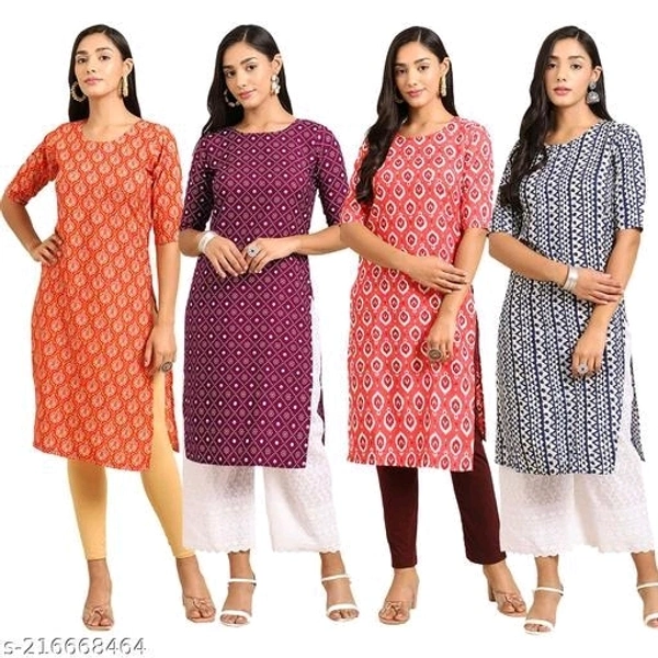 Stylish Women's Crepe Digital Printed Straight Kurti (Pack Of 4) - S