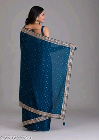 Peacock Blue ZariWork Chinon Desighner Saree