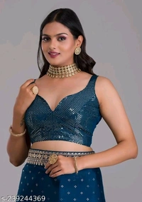 Peacock Blue ZariWork Chinon Desighner Saree