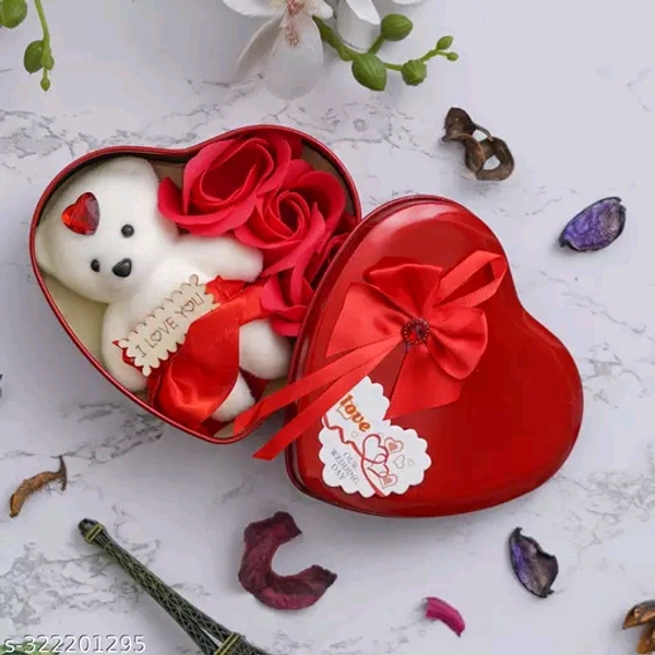 Lovely Heart Box With Teddy & Rose