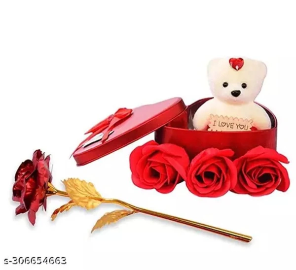 Artificial Heart Shape Gift Box With Teddy & Red Rose Special Loveable Valentine Gift 