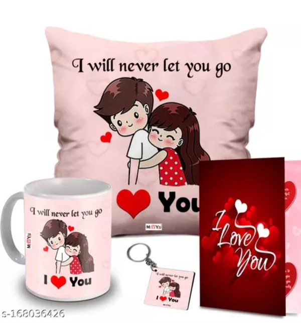 Romantic Gift For Valentine & Anniversary(16*16 Cushion, 325ml Mug,Greetings Card, Keychain)