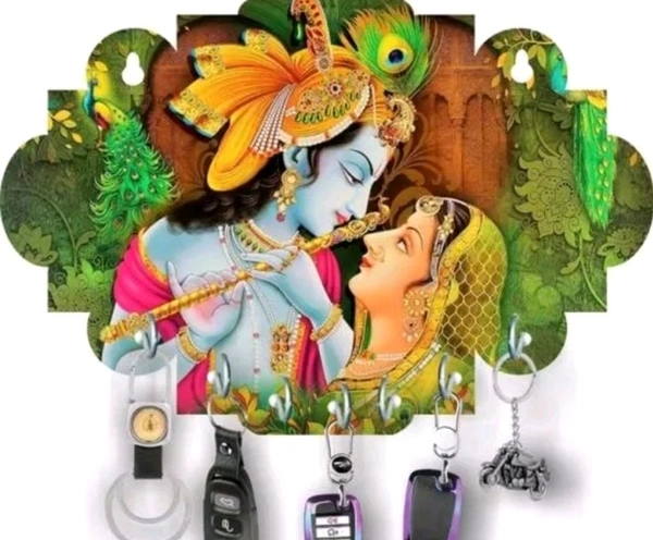  Radhakrishna Digital Printed Wooden Key holder for home / office / kitchen / key holders / key chain for wall / key hanging / Best decorative item for home decor/Gift Item