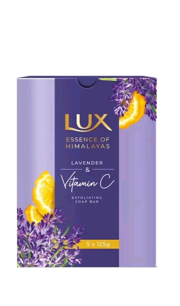 LUX Essence of Himalayas Set of 5 Lavender & Vitamin C Exfoliating Soap Bar -125g each