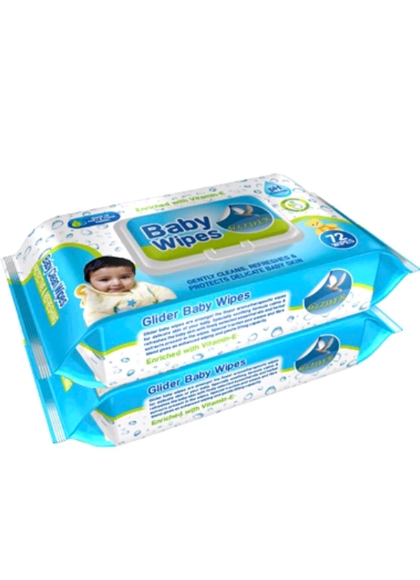 GLIDER Baby Wipes Moisture Lock Flip-Top Aloe Vera & Vitamin E|pH balanced ( Pack of 2 (144 Wipes)