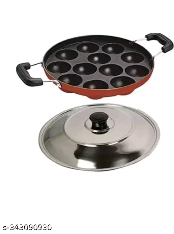 12 Cavity Appam Makar Paddu Pan Paniyaram Patra With Lid 1 L Capacity 22 Cm Diameter