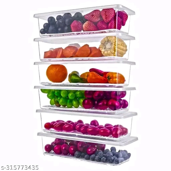 Fridge Storage Boxes Set of 6 Fridge Organizer with Removable Drain Plate and Lid Stackable Fridge Storage Containers Plastic Freezer Storage Containers for Fish, Meat, Vegetables, Fruits(1500ML)