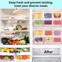Fridge Storage Boxes Set of 6 Fridge Organizer with Removable Drain Plate and Lid Stackable Fridge Storage Containers Plastic Freezer Storage Containers for Fish, Meat, Vegetables, Fruits(1500ML)