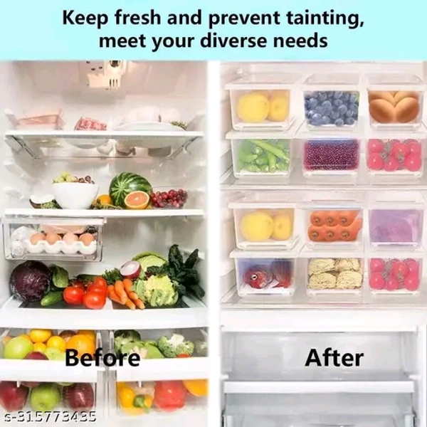 Fridge Storage Boxes Set of 6 Fridge Organizer with Removable Drain Plate and Lid Stackable Fridge Storage Containers Plastic Freezer Storage Containers for Fish, Meat, Vegetables, Fruits(1500ML)