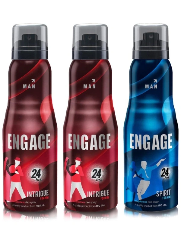 Engage Deo Combo Set | 2 Intrigue & 1 Spirit Deodorant Set For Men(165ml×3=495ml)( Pack Of 3)