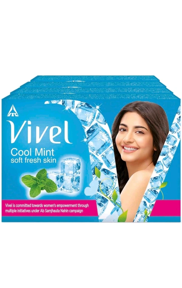 Vivel Cool Mint, Soft Fresh Skin Soap, 600g (150g - Pack of 4), Soap for Women & Men for Soft, Glowing & Moisurised Skin, All Skin Types