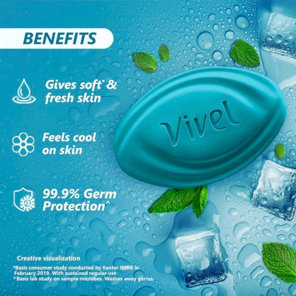 Vivel Cool Mint, Soft Fresh Skin Soap, 600g (150g - Pack of 4), Soap for Women & Men for Soft, Glowing & Moisurised Skin, All Skin Types