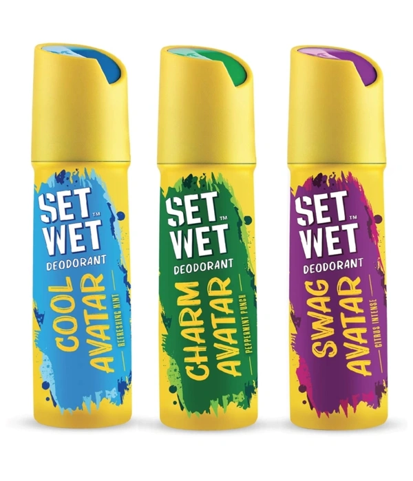 SET WET Cool, Charm & Swag Avatar Deodorant Spray For Men ( 450ml, Pack Of 3 )