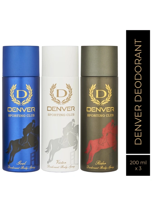 DENVER Sporting Club Rider, Goal & Victor Deodorant Combo Set ( 600ml, Pack Of 3 )