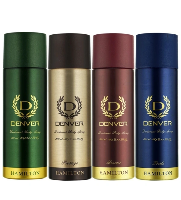 DENVER Hamilton, Honour, Pride & Prestige Combo Deodorant Spray For Men ( 800ml, Pack Of 4 )