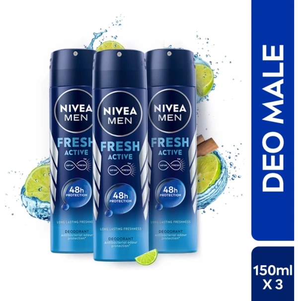 NIVEA Men Fresh Active Long Lasting Anti-Perspirant Deodorant Spray ( 450ml, Pack Of 3 )
