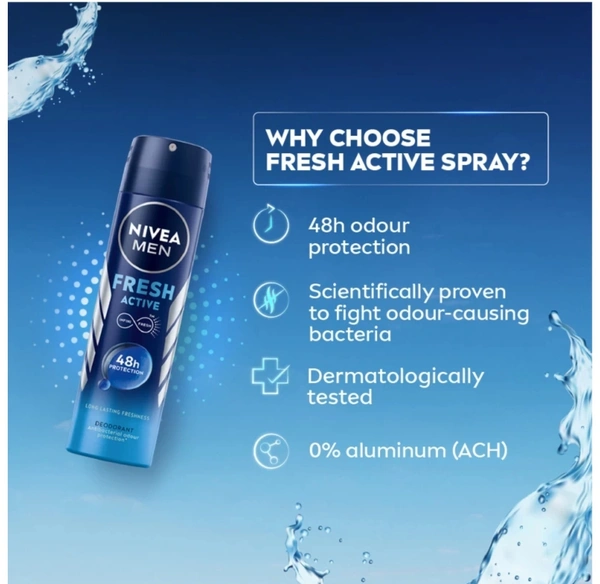 NIVEA Men Fresh Active Long Lasting Anti-Perspirant Deodorant Spray ( 450ml, Pack Of 3 )