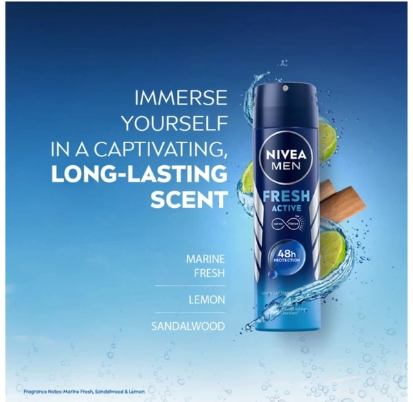 NIVEA Men Fresh Active Long Lasting Anti-Perspirant Deodorant Spray ( 450ml, Pack Of 3 )