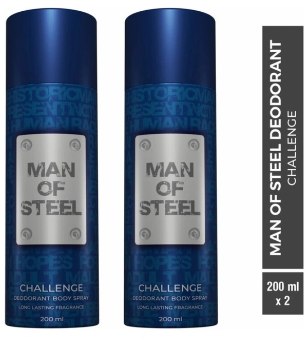 DENVER Man Of Steel Challenge Long Lasting Deodorant Spray For Men ( 400ml, Pack Of 2 )