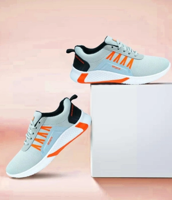 Trendy Sneakers For Men ( Gray - Orange ) - 7