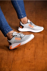 Trendy Sneakers For Men ( Gray - Orange ) - 7