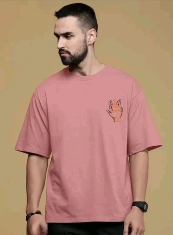 Printed Men Round Neck, 3/4 Sleeve Cotton Blend T-shirt ( Pink ) - M