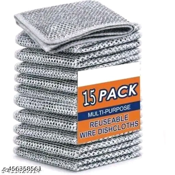 Non-Scratch Dish Wash Cloth (Pack of 15) Steel Wire Dish Cloth, Wire Dishwashing Rags for Wet and Dry Stainless Steel Scrubber Non-Scratch Wire Dishcloth for Washing Dishes Sinks Counters