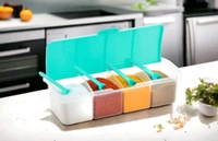 All New 4 Section Multiporpose Masala, Dryfruits, Spice Conatainer Kitchen Set ( Pack Of 1 )