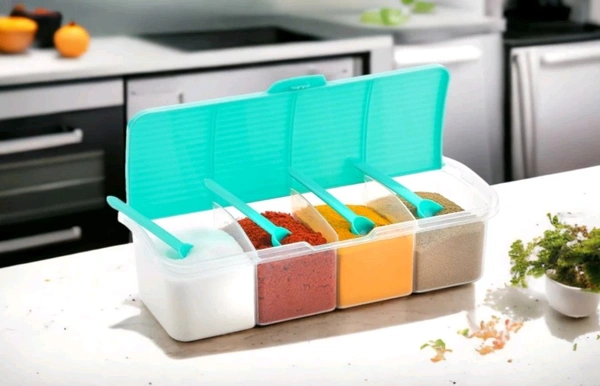 All New 4 Section Multiporpose Masala, Dryfruits, Spice Conatainer Kitchen Set ( Pack Of 1 )